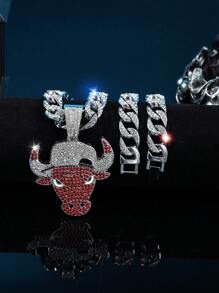 男士嘻哈時尚金色紅牛鑲鑽項鍊-時尚且引人入勝的男士珠寶