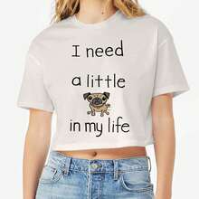 Nearly There Little Pug Life Graphic Ladies Cotton Crop Top T-Shirt