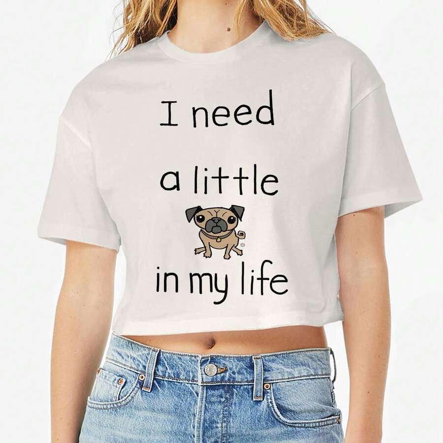 Nearly There Little Pug Life Graphic Ladies Cotton Crop Top T-Shirt