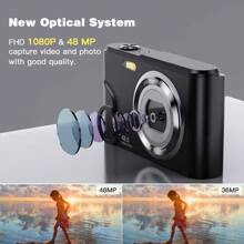 Máy ảnh kỹ thuật số tự động lấy nét,Máy ảnh nhỏ gọn FHD 1080P/48MP với thẻ nhớ 32GB,Máy ảnh cầm tay mini zoom kỹ thuật số 16X dành cho quà tặng ý tưởng cho người mới bắt đầu (Màu đen) - màu đen - Xem 2