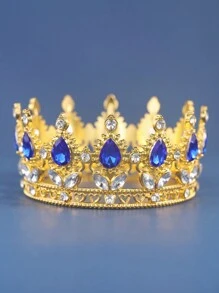 皇家单件生日皇冠，金色银色新娘婚礼头饰，全圆形小水晶水钻皇冠，适合作为蛋糕装饰，生日女孩头饰