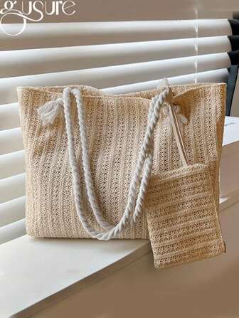 Gusure Bag Lyx Design Dam Raffia Straw Bag Large Capacity Stickad Tote Handväska Summer Beach Vacation Bohemian Axelväska För Kvinnlig Lätt,Casual Minimalistisk Halmväska Med Myntväska För Tonårsflickor Kvinnor Högskolestudenter Perfekt för College, Utomhus, Resor, Utflykter, Damväska Med Dime Väska, Skolväska Set, Portabel, Stor kapacitet, För tonårsflickor Women College Studenter,Högskola,Mellanstadiet,Högstadiet,Friluftsliv,Resor,Utflykter,Semester,Strand,Astadion,Sport, Trendig semesterväska för sommaren