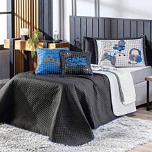 Kit Cobre Leito Colcha Infantil Game Streamer Dupla Face com Almofadas Estampadas SOLTEIRO 05 Peças - Quarto Gamer Juvenil Menino Estampa Videogame Geek Nerd