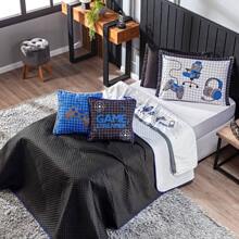 Kit Cobre Leito Colcha Infantil Game Streamer Dupla Face com Almofadas Estampadas SOLTEIRO 05 Peças - Quarto Gamer Juvenil Menino Estampa Videogame Geek Nerd