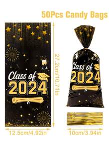 50pcs Black Gold Graduation Season Style Gift Bags, 2024 Graduation Class Graduation Party Gift Wrapping Supplies Graduation Gift Candy Bag - Black Gold - View 3