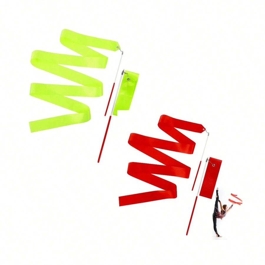 Cinta gimnástica con brillo, cinta larga para girar la batuta con corrientes de cinta, gimnasia rítmica para niños, entrenamiento de danza artística y favores para fiestas con varita de bailarina de cinta. - Multicolor - Ver 1