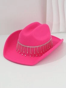 Women's Solid Color White Bridal Hat, Western Style With Faux Pearl Tassel Embellishment, 2024 Wedding Essentials, Classy Look, KJ Bridal Gift Hat, BR Fashionable, Ideal For Parties, Western-Themed Events, Gatherings, Engagement Parties, Role-Playing, Masquerades, Festivals, Weddings, Bachelorette Parties, Music Festivals Cowboy Hat - Black - View 6