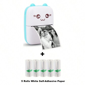 Mini Foto-Taschendrücker, tragbarer tintenloser Thermodrucker 57mm Aufkleber Transferpapier kabellos Bluetooth 200dpi Drucker, Blau/Rosa