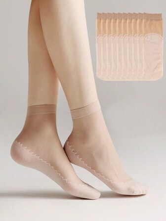 10pairs Women's Bottom Anti-Slip Short Socks, Transparent, Durable, Anti-Hook Ultra-Thin Short Socks