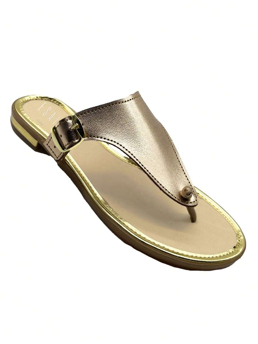 Sandalia Huarache Dama Mujer Comoda B Dorada Pata Gallo  Broche Negra Con Tacon Bajo Tallas 22 a 27 (Dorada B ) - Dorado - Ver 1