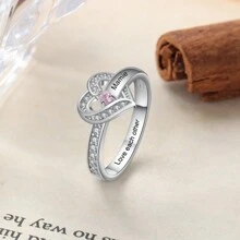 Anel S925 de Pedra de Nascimento Personalizado com Nome em Prata Esterlina para Mulheres, Presente de Joias de Pedra de Aniversário / Presente de Aniversário / Presente de Feriado / Presente do Dia das Mães / Anel de Casamento
