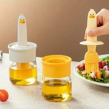 1 只帶玻璃瓶的矽膠油刷，雞形調味刷，適用於烹飪，燒烤和烘焙，廚房油刷帶有分配器適用於燒烤和煎餅，廚房用品 - 橘色 - 查看 1