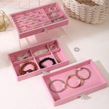 1/4pcs Large Capacity Transparent Velvet Jewelry Box With Three Layers And Drawers For Storing Earrings, Rings And Necklaces, Dustproof - Multicolor - View 12