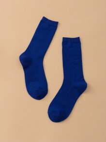 1pair Solid Color Mid-Calf Socks Suitable For Everyday Wear