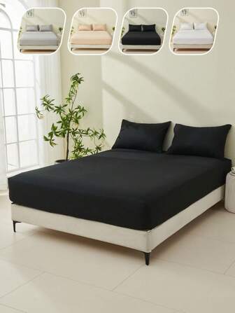 2/3pcs Solid Color Bedding Set, Fitted Sheet Set, Bedroom Bedding Set, Soft & Comfortable Bed Sheets, Deep Pocket Mattress Cover, Durable, Breathable, Soft, Home Decor, Fits Various Bed Sizes - King, Queen, Double, Single, 1pc Pillowcase & 1/2pc Pillowcase, Machine Washable