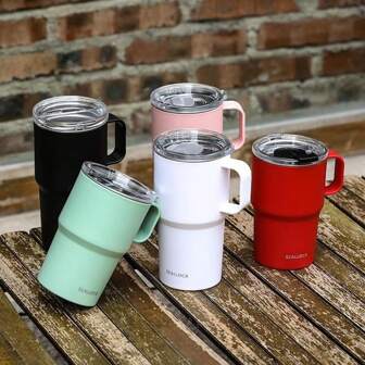 304 Stainless Steel Outdoor Water Bottle With Handle, Vacuum Insulated Mug, Tea Cup With Lid, Portable Coffee Cup With Plastic Exterior, Suitable For Outdoor Activities, Camping, Hiking, Automotive, Home, Office. Fits Hot And Cold Drinks, Unisex, Ideal For Valentine's Day, Christmas, Birthday, Wedding, Mother's Day, Father's Day, Teacher's Day, New Year, Couple Anniversary, Graduation Gift Back To School