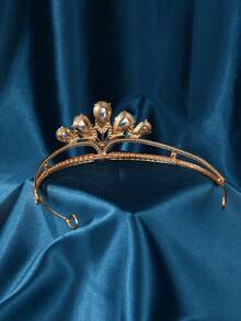1頂皇冠造型新娘頭飾，白色水滴形石頭點綴，宮廷風格優雅設計，是婚禮或派對上完美的頭飾 - 彩色 - 查看 7