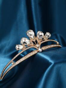 1頂皇冠造型新娘頭飾，白色水滴形石頭點綴，宮廷風格優雅設計，是婚禮或派對上完美的頭飾 - 彩色 - 查看 4