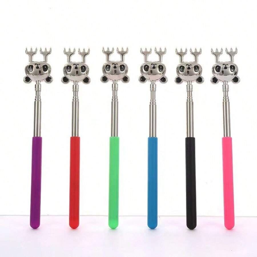 1pc Stainless Steel Extendable Back Scratcher With Double Rows Of Teeth, Smooth And Skin-Friendly Bear Design Back Massager For Itchy Skin Relief - Green - View 1