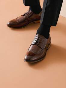 Men's Leather Lined Dress Oxfords Shoes - 咖啡棕 - 查看 2
