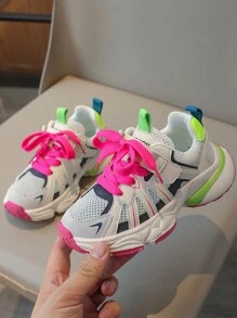 Giày Thể Thao Trẻ Em Thoáng Khí Thời Trang Mới Cho Bé Trai Và Bé Gái, Nhẹ, Đa Năng, Giày Chunky Chống Trơn Trượt - Màu Hồng Tươi - Xem 2