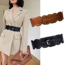 女士镂空腰带，时尚装饰宽腰带，适合春夏连衣裙万圣节秋季，秋季，万圣节 - 黑色 - 查看 4