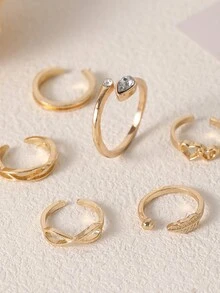 6pcs Fashionable Toe Rings With Heart, Tree, And Geometric Designs, Suitable For Ladies To Wear For Dates, Beach Trips, And Holidays - Golden - View 6