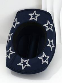 1pc Solid Unique Shiny Rhinestone Stars Hollow-Out Printed Cowboy Hat, Suitable For Parties, Western-Themed Activities, Gatherings, Engagement Parties, Role-Playing, Graduations, Costume Parties, Festivals, Weddings, Birthday Celebrations, Music Festivals, And Adult Ceremonies. Street Fashion, 2024 Wedding Essentials, Classy Aesthetic, Dinner Party Essentials, Perfect For Single Ladies And Cowgirls, Girlcore, Vintage, Floral, Spring Summer Bright Colors, Pink Aesthetic, Novelty Punk Style Wide Brim Hat. Halloween
