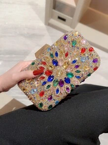 Sac de soirée Moonlit EveBag pour femmes, sac à main scintillant et à strass pour fête, sac à main en boîte pour robe de cocktail