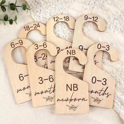 7pcs Wooden Baby Wardrobe Divider Size Separator Cutting Clothes Storage Hangers Tag With Olive Branch Pattern Love Valentine