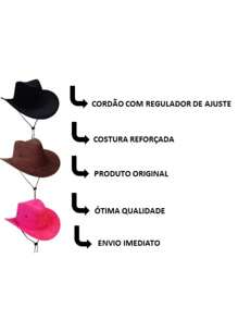 CHAPÉU COUNTRY RODEIO PRETO FEMININO - Preto - Visão 2