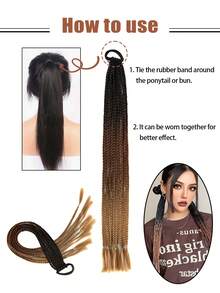 24英寸直彩虹編織合成假辮髮片，女士女孩配戴彩色辮子髮飾，帶有橡膠頭綁帶的假頭髮馬尾造型 - 彩色 - 查看 8