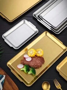 1入韓國風格不銹鋼加厚金色燒烤盤，適合作為上菜盤、壽司盤、平底鍋托盤、儲物盤、商用燒烤盤、魚烤盤等使用 - 金色 - 查看 9