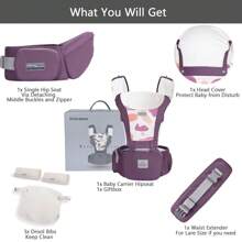 Bebear Baby Carrier Newborn To Toddler, Bebamour Baby Carrier Hipseat 0-36Months With Head Hood, 3 PCS Teething Pads, Waist Extender, Noble Grey