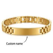 1 Stück personalisiertes Armband Herren Damen Gold/Silber/Schwarz Namensschild Edelstahl Goldkette Paar ID Karten Name Armband, Geschenk zum Vatertag, Geburtstag, Jahrestag