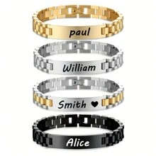 1 Stück personalisiertes Armband Herren Damen Gold/Silber/Schwarz Namensschild Edelstahl Goldkette Paar ID Karten Name Armband, Geschenk zum Vatertag, Geburtstag, Jahrestag