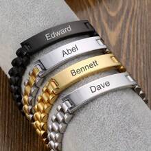 1 Stück personalisiertes Armband Herren Damen Gold/Silber/Schwarz Namensschild Edelstahl Goldkette Paar ID Karten Name Armband, Geschenk zum Vatertag, Geburtstag, Jahrestag