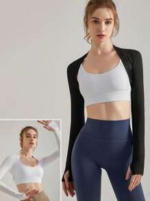 1 pezzo Scialle/Cardigan per danza e fitness, cardigan corto aperto davanti elegante, yoga, asciugatura rapida, top corto