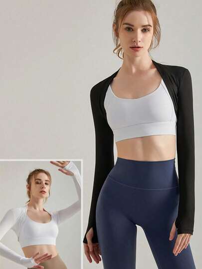 1 pezzo Scialle/Cardigan per danza e fitness, cardigan corto aperto davanti elegante, yoga, asciugatura rapida, top corto