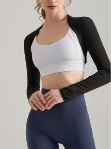 1 pezzo Scialle/Cardigan per danza e fitness, cardigan corto aperto davanti elegante, yoga, asciugatura rapida, top corto