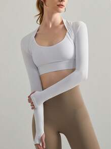 1 pezzo Scialle/Cardigan per danza e fitness, cardigan corto aperto davanti elegante, yoga, asciugatura rapida, top corto