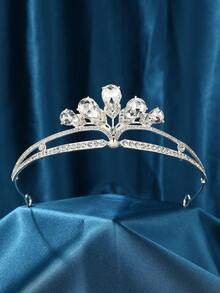 1頂皇冠造型新娘頭飾，白色水滴形石頭點綴，宮廷風格優雅設計，是婚禮或派對上完美的頭飾 - 彩色 - 查看 9