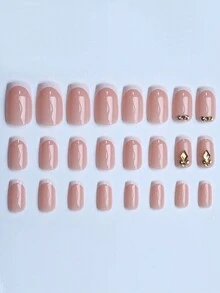 24 chiếc móng tay ngắn vuông bấm kim cương vàng kim cương kim cương lấp lánh viền trắng kiểu Pháp tinh khiết cho bé gái hàng ngày mọi thứ mùa tốt nghiệp/hộp quà tặng ngày của mẹ móng tay kèm keo dán 1 chiếc và dải dũa 1 chiếc - Nhiều màu - Xem 3