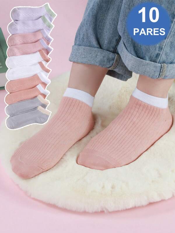 10 Pares De Calcetines Cortos De Moda Para Mujeres, Calcetines Tobillero Para Jóvenes Señoritas, Adecuados Para Uso Diario