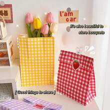 10PCS Colorful Plaid Kraft Paper Bag Candy Biscuit Snack Flower Packaging Vertical Storage Bag Wedding Birthday Party Gift - Multicolor - View 7