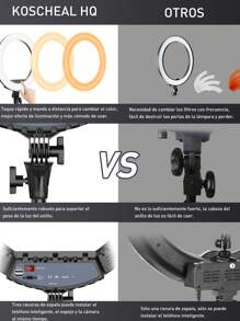 Aro de Luz Profesional, 18"/45cm/55W/3000-6000K Regulable LED Anillo de Luz con Soporte para Micrófonos y Tarjetas de Sonido,Luz Fotografía Ring Light para Peluquería/Cámara Profesional/Retransmisión en directo - Negro - Ver 7