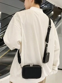 男士时尚小斜挎包日常通勤旅行便携多功能单肩包手机包手机钱包包青年挎包男士礼物单肩侧包工作周末露营夏季健身房度假旅行随身携带皮革休闲黑色个性化礼物男朋友爸爸丈夫大学包父亲节礼物新生书籍返校多功能宿舍大学书包学生时尚