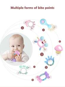 16pcs/Set Baby Rattle Toys Set, Teething Manhattan Ball, Chewable, Washable, Teething Rings, Newborn Birthday Gift For Boys And Girls (Packaging Box, Pattern, Accessories And Color Will Be Random)