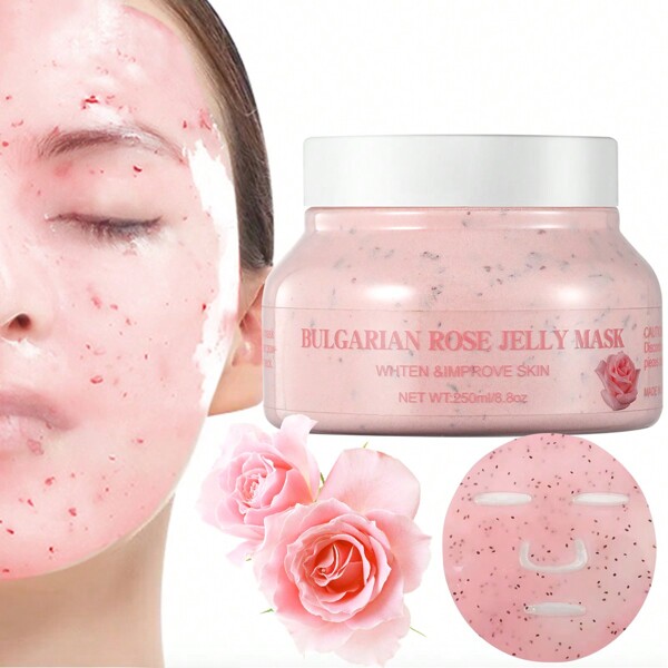 MOOYAM 250ML Polvo de mascarilla de gelatina para cara, Mascarilla de gelatina hidratante de rosa búlgara, hidratación, reafirmación, limpieza profunda y suavización de la piel, y polvo de mascarilla de hidrógeno exfoliante profesional 8.8 oz