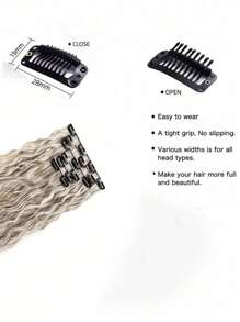 22英寸奶油色卷曲夾式髮延伸多色16夾片假髮 - 彩色 - 查看 3